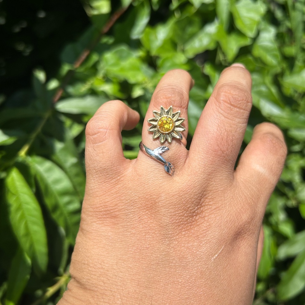 Sunflower Sterling Silver Adjustable Ring - image 4
